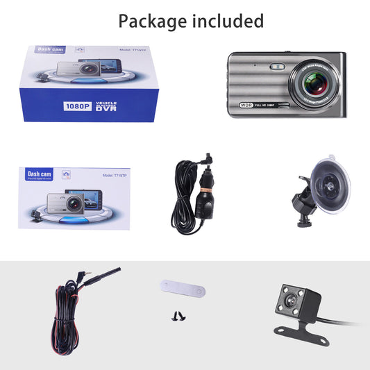T719TP Car Dash Cam Front and Rear 1080P