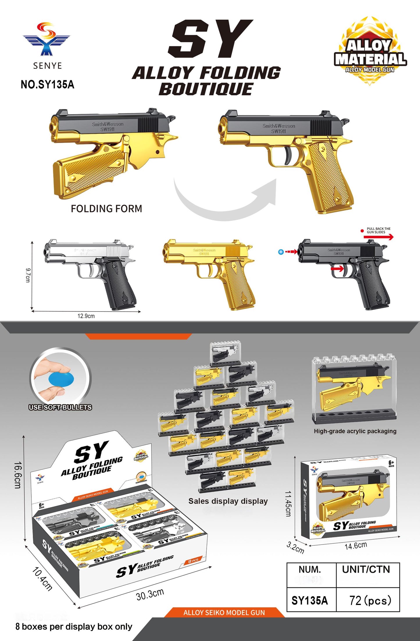 Half Die-Alloy Soft Bullet Gun Model Kit With Rubber Bullet