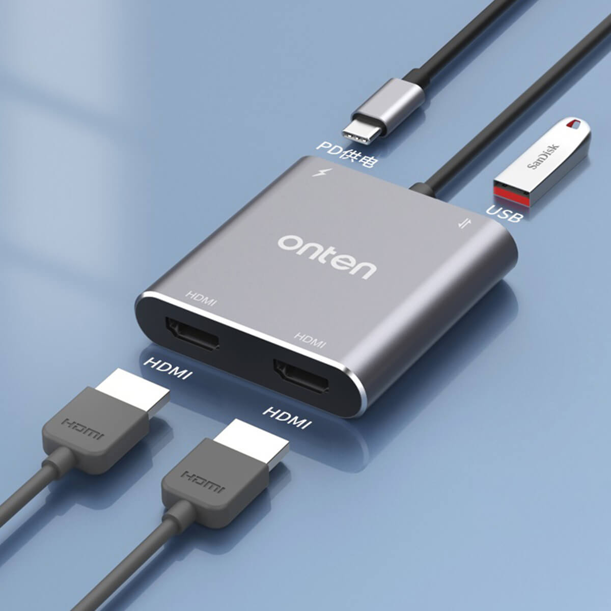 Onten 9175K 4 in 1 Type-C to Dual HDMI Adapter - Hugmie