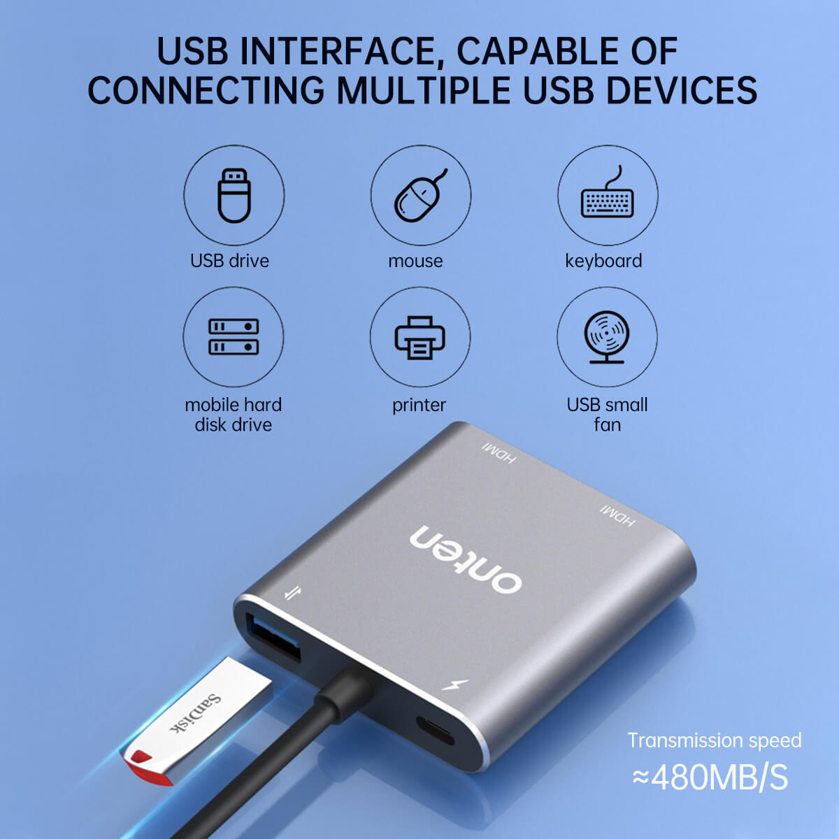 Onten 9175K 4 in 1 Type-C to Dual HDMI Adapter - Hugmie
