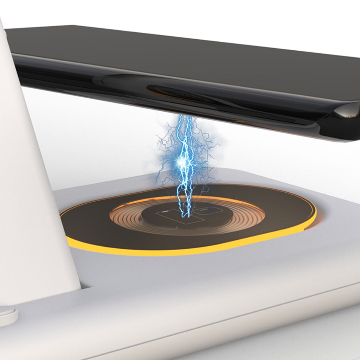 High-efficiency wireless charging on the Y36 6 in 1 15W Folding Wireless Charger, with energy transfer visualization for smartphones.