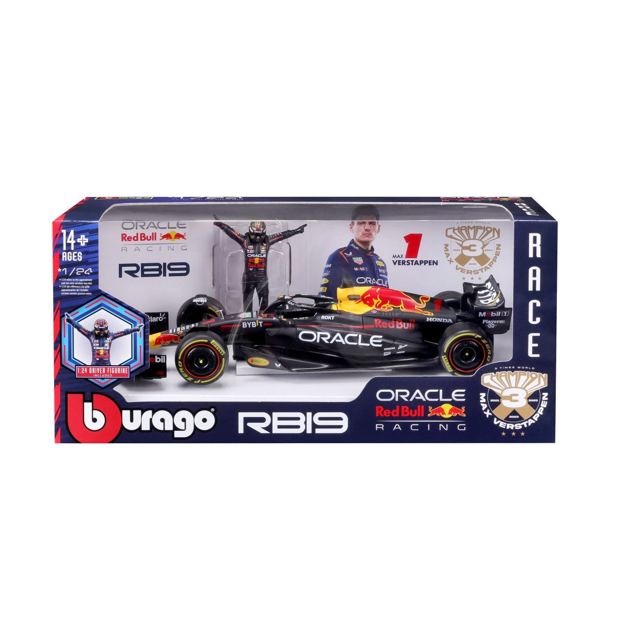 Bburago 1:24 F1 Car Model Red Bull Racing RB19 #1 Max Verstappen w/Figurine