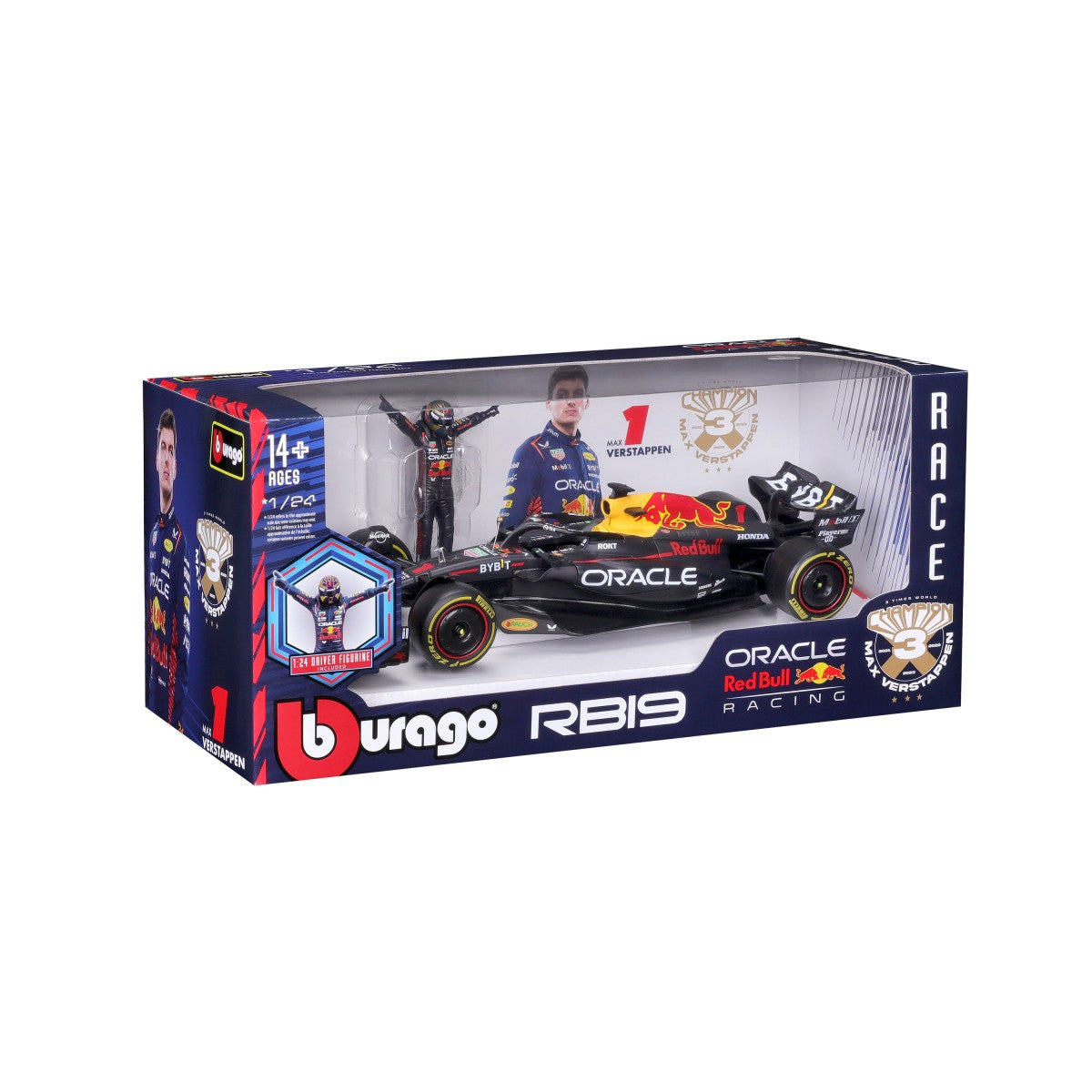 Bburago 1:24 F1 Car Model Red Bull Racing RB19 #1 Max Verstappen w/Figurine