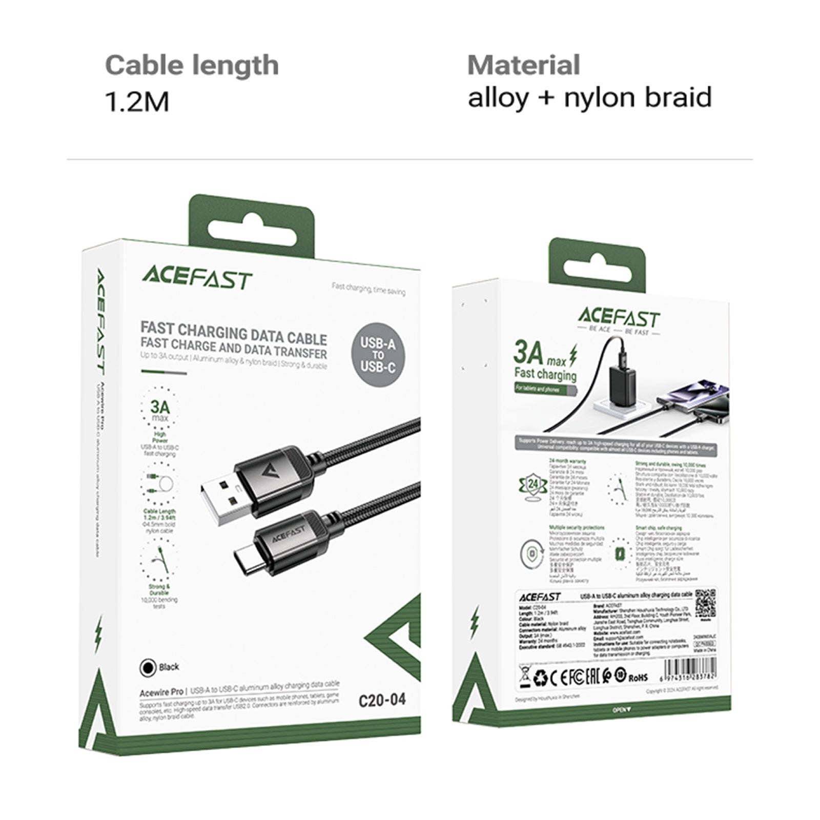 ACEFAST USB-A to USB-C Spring Charging Data Cable