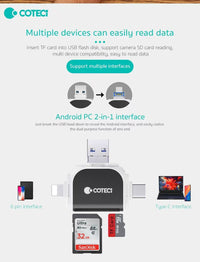 COTECi 83014 4-in-1 Multi-Function SD/TF Card Reader(APP Free)