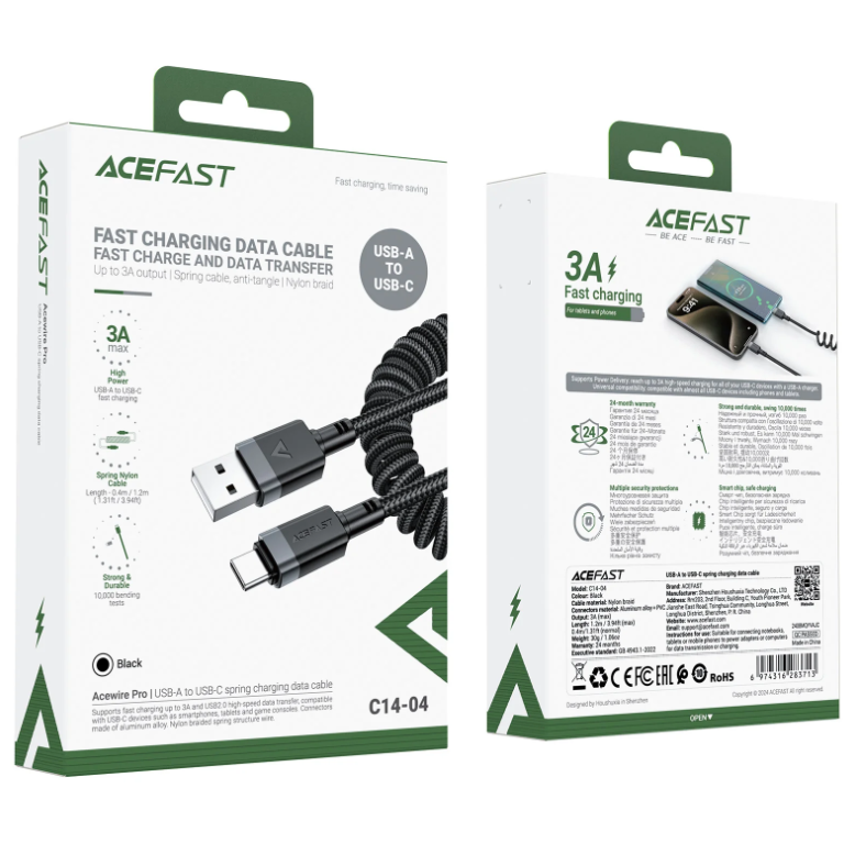 ACEFAST USB-A to USB-C Spring Charging Data Cable