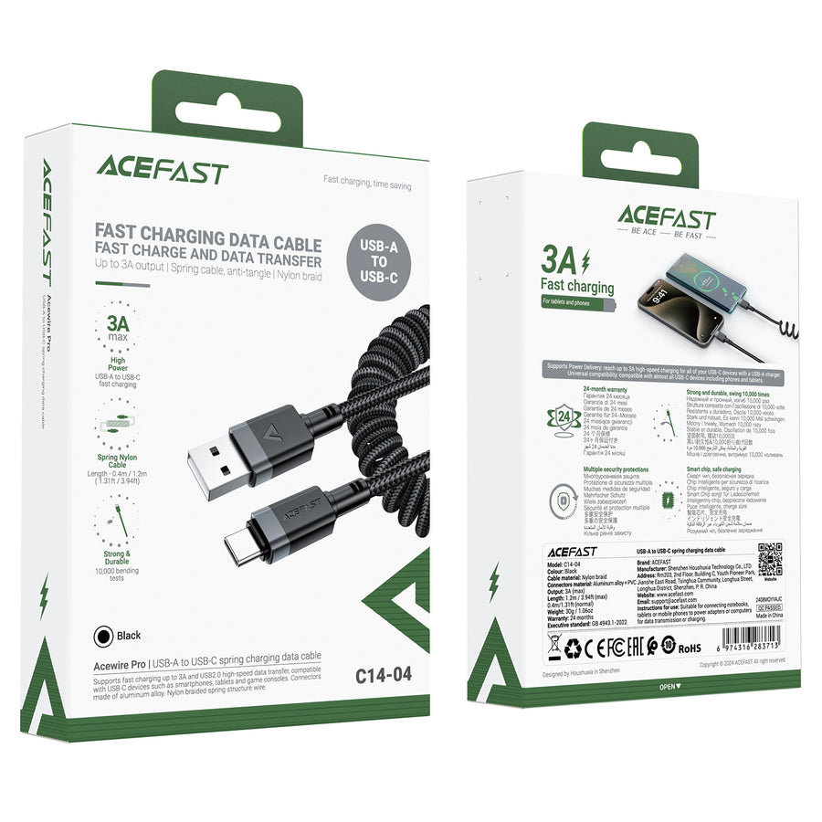 C14-04 USB-A to USB-C Spring Charging Data Cable