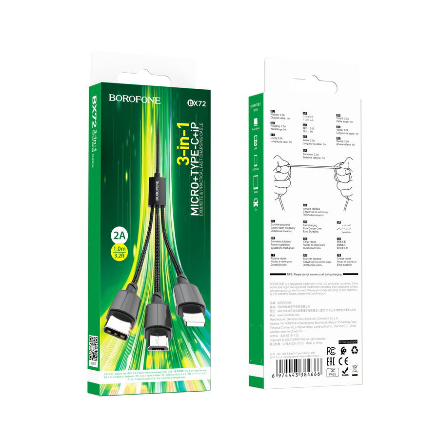 BOROFONE BX72 3-in-1 charging cable(iP+Type-C+Micro)
