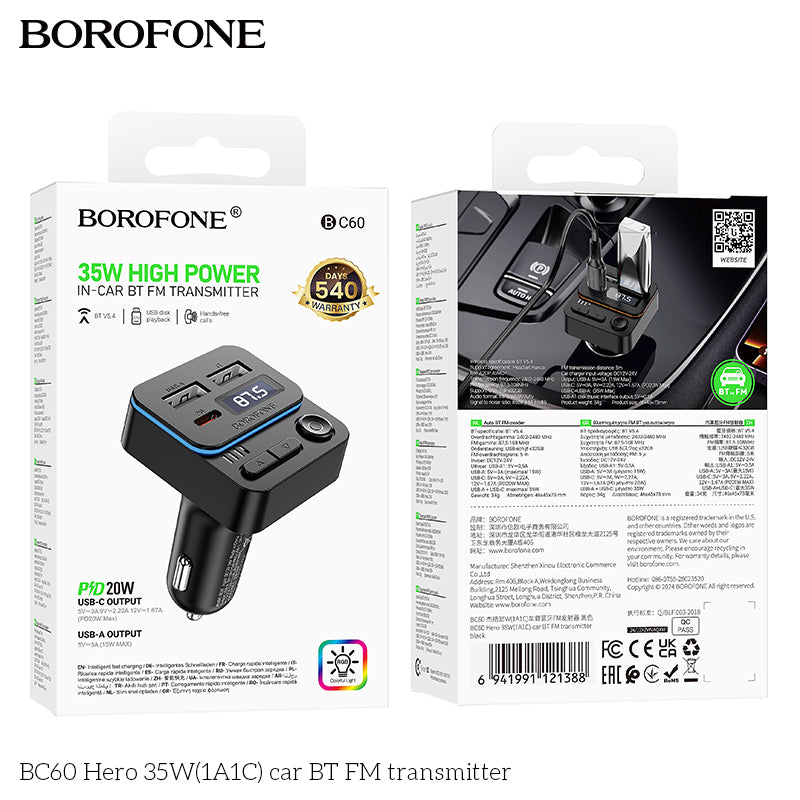 BOROFONE BC60 Hero 35W(1A1C) Car BT FM Transmitter