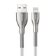 Hugmie Nylon Braided 12W USB-A to Lightning Charger Cable with durable zinc metal housing, tangle-free design, and fast charging capability.