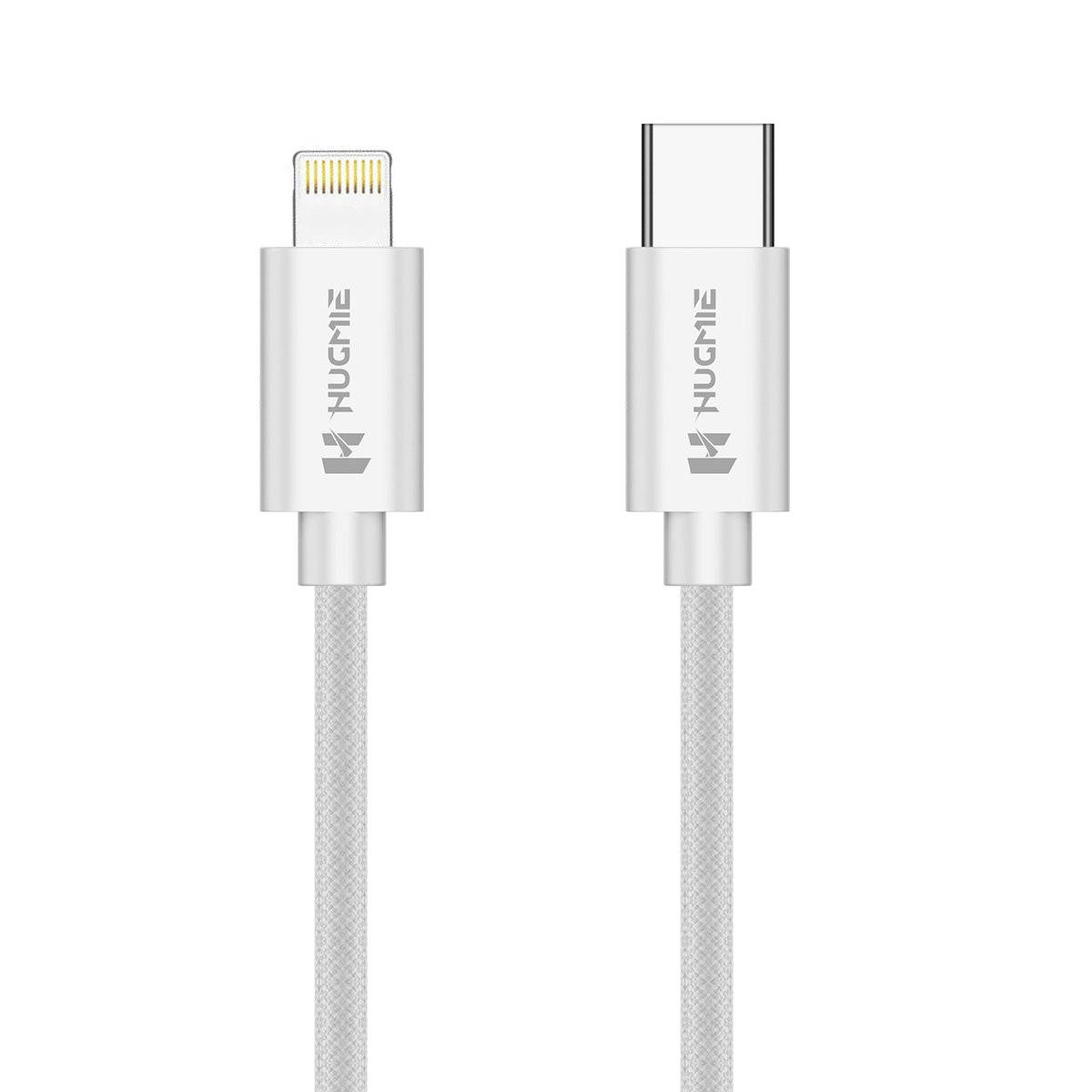 Hugmie Nylon Braided 20W Type C to Lightning Charger Cable 2M with durable connectors for fast charging and data transfer.