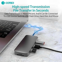 COTECi 10 in 1 USB-C HUB Multiport Adapter - 16012 enabling high-speed data transfer for USB flash drives, hard disks, and other peripherals efficiently.