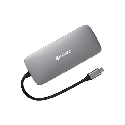 COTECi 10 in 1 USB-C HUB Multiport Adapter - 16012 with sleek grey design and USB-C connector for seamless connectivity and expanded device compatibility.