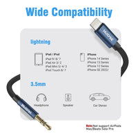 Hugmie? Lightning to 3.5mm Aux Audio Cable offers wide compatibility with iPhones, iPads, headphones, speakers, and car stereos.