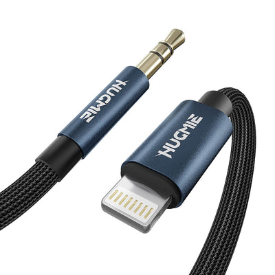 Hugmie? Lightning to 3.5mm Aux Audio Cable 1.2M with durable nylon braid and aluminum shell for high-fidelity sound transmission.