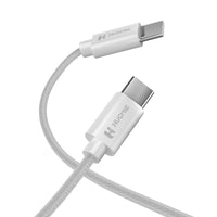 Hugmie Nylon Braided Type C to Type C 60W Charger Cable in light grey with durable connectors for fast charging and data transfer.