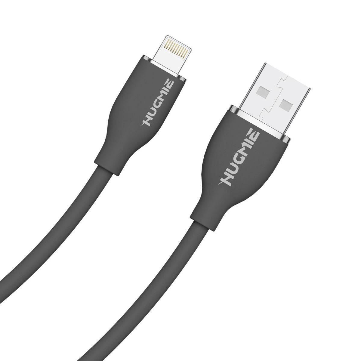 Hugmie Silicone USB-A to Lightning Fast Charging Cable 1.2M in dark grey with durable, tangle-free design for efficient charging and data transfer.