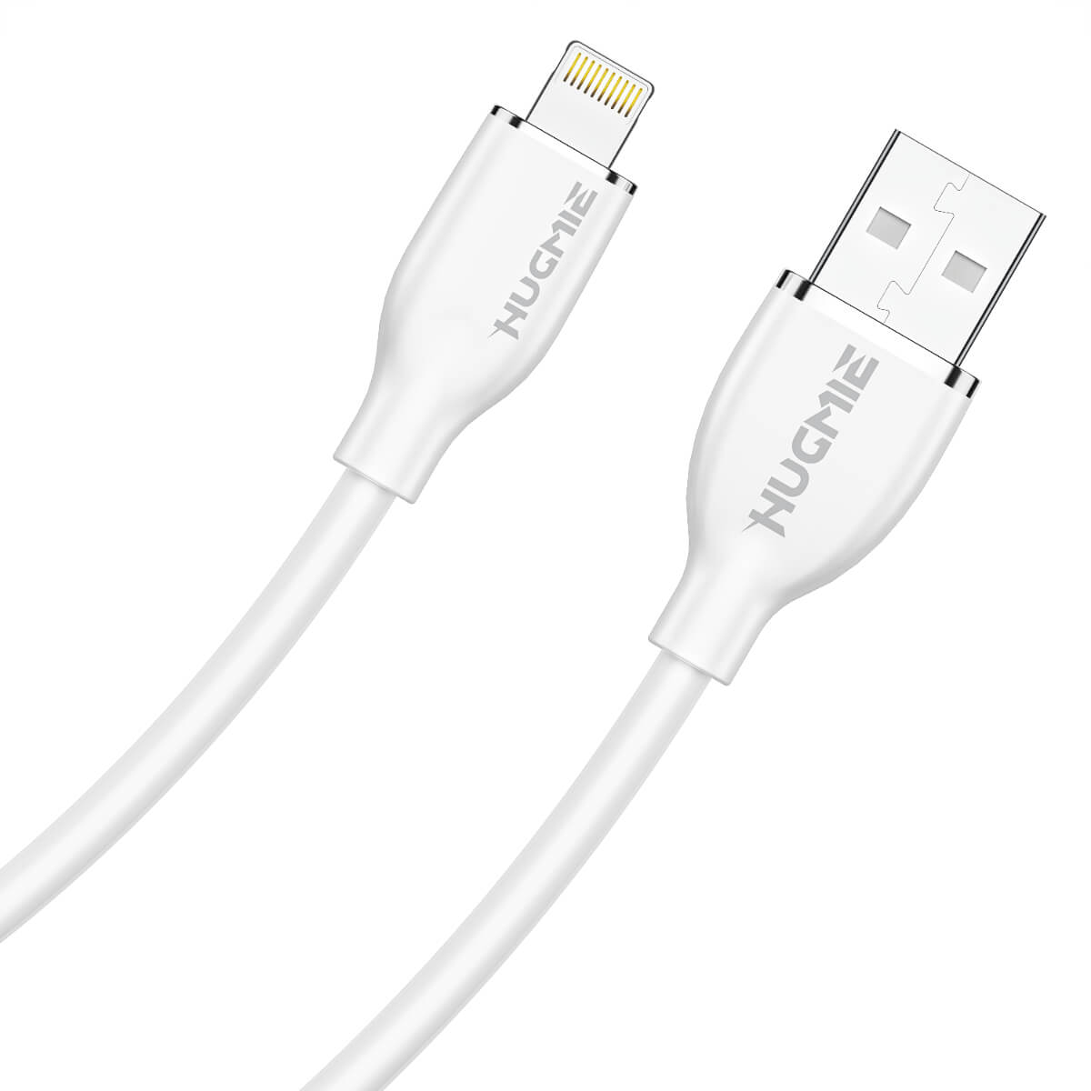 Hugmie? Silicone USB-A to Lightning Fast Charging Cable 1.2M in white, featuring durable silicone material and high-speed charging capability.