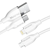 Hugmie? multi-functional charging cables, including USB-A to Type-C, Lightning, and Micro-USB, ensuring universal compatibility for various devices.