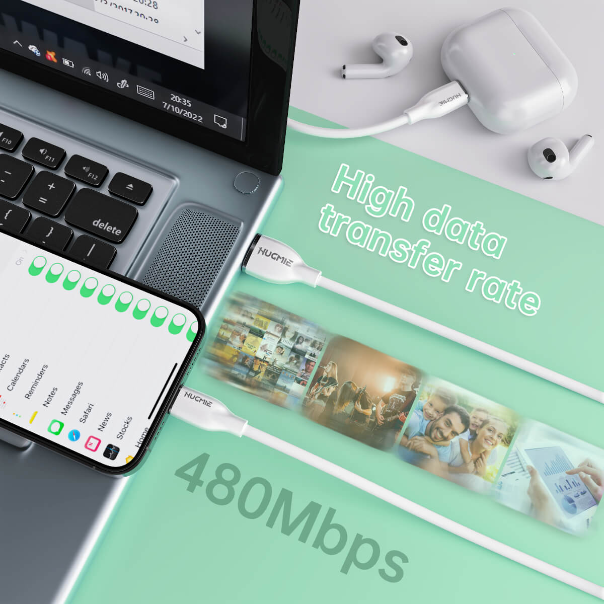 Hugmie? Silicone USB-A to Type-C Fast Charging Cable 1.2M supports high-speed data transfer up to 480Mbps for efficient file sharing and syncing.