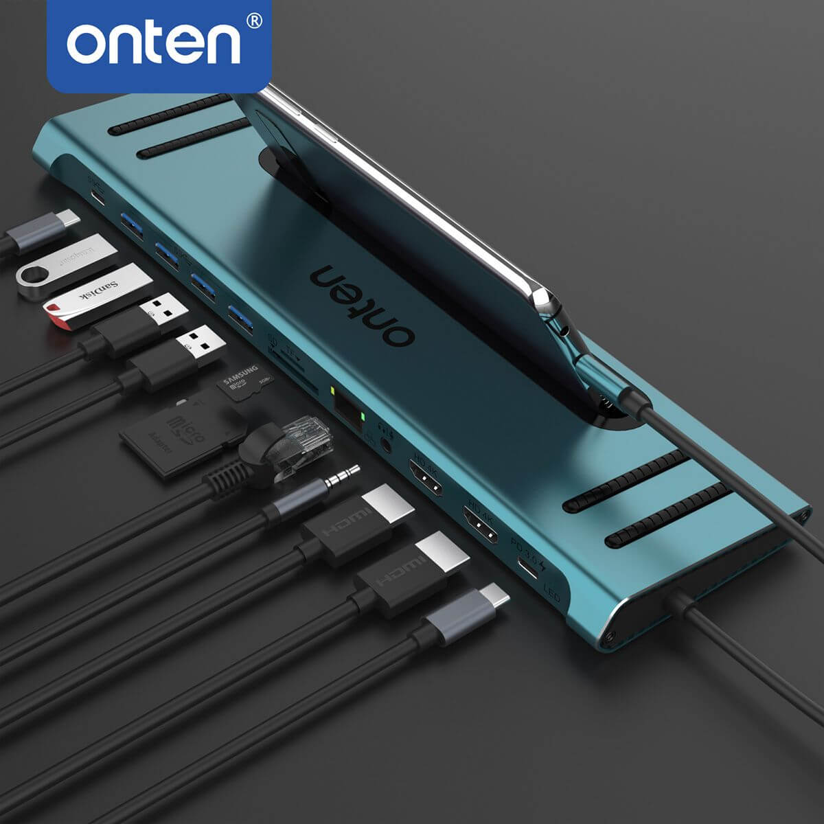 Onten 9199 12 in 1 Type-C Multi-Function Docking Station - Hugmie