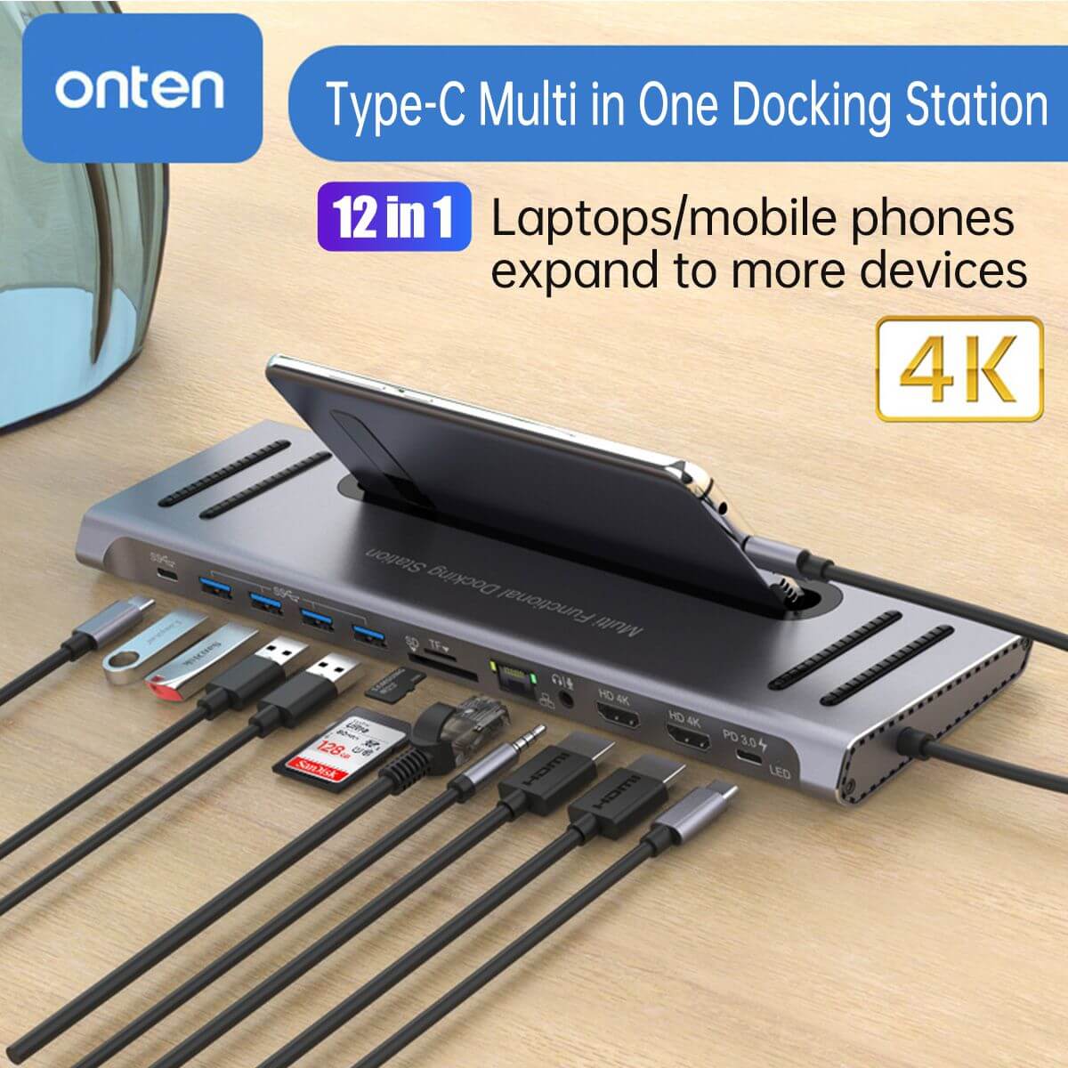 Onten 9199 12 in 1 Type-C Multi-Function Docking Station - Hugmie
