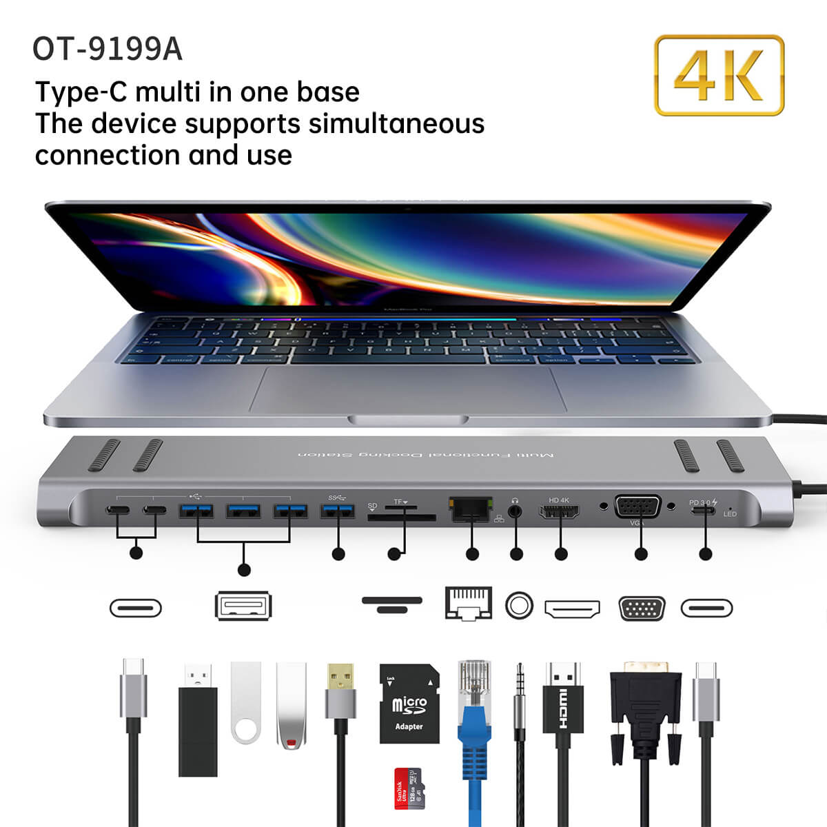 Onten 9199A 14 in 1 Type-C Multi-Function Docking Station - Hugmie