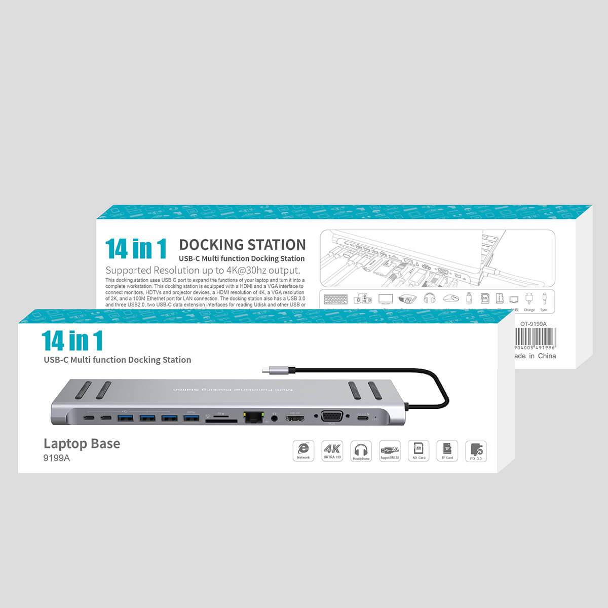 Onten 9199A 14 in 1 Type-C Multi-Function Docking Station - Hugmie
