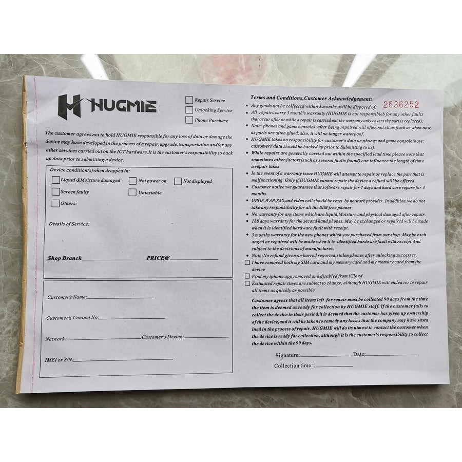 Hugmie Repair Receipts