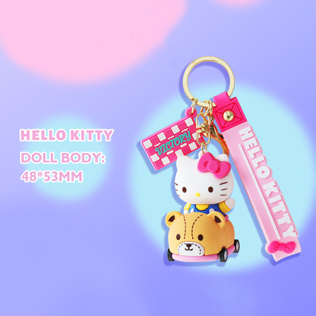 Sanrio on Race Car with Rolling Wheel Keychain - HugmieToys