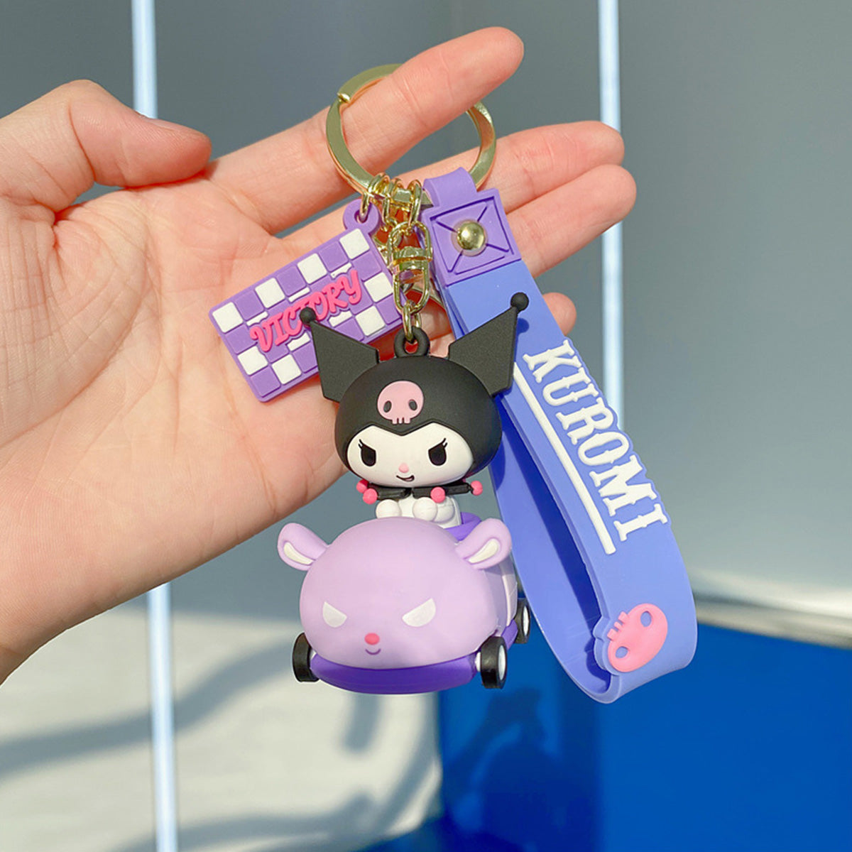 Sanrio on Race Car with Rolling Wheel Keychain - HugmieToys