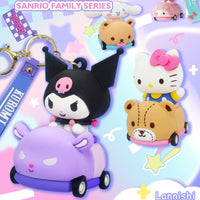 Sanrio on Race Car with Rolling Wheel Keychain - HugmieToys