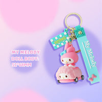 Sanrio on Race Car with Rolling Wheel Keychain - HugmieToys