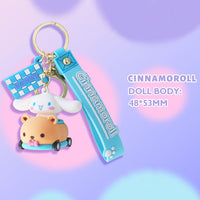 Sanrio on Race Car with Rolling Wheel Keychain - HugmieToys