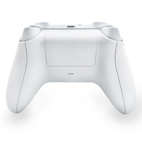 Rear view of the WR007 Xbox Wireless Controller in white, showcasing its ergonomic design and battery compartment for extended playtime.