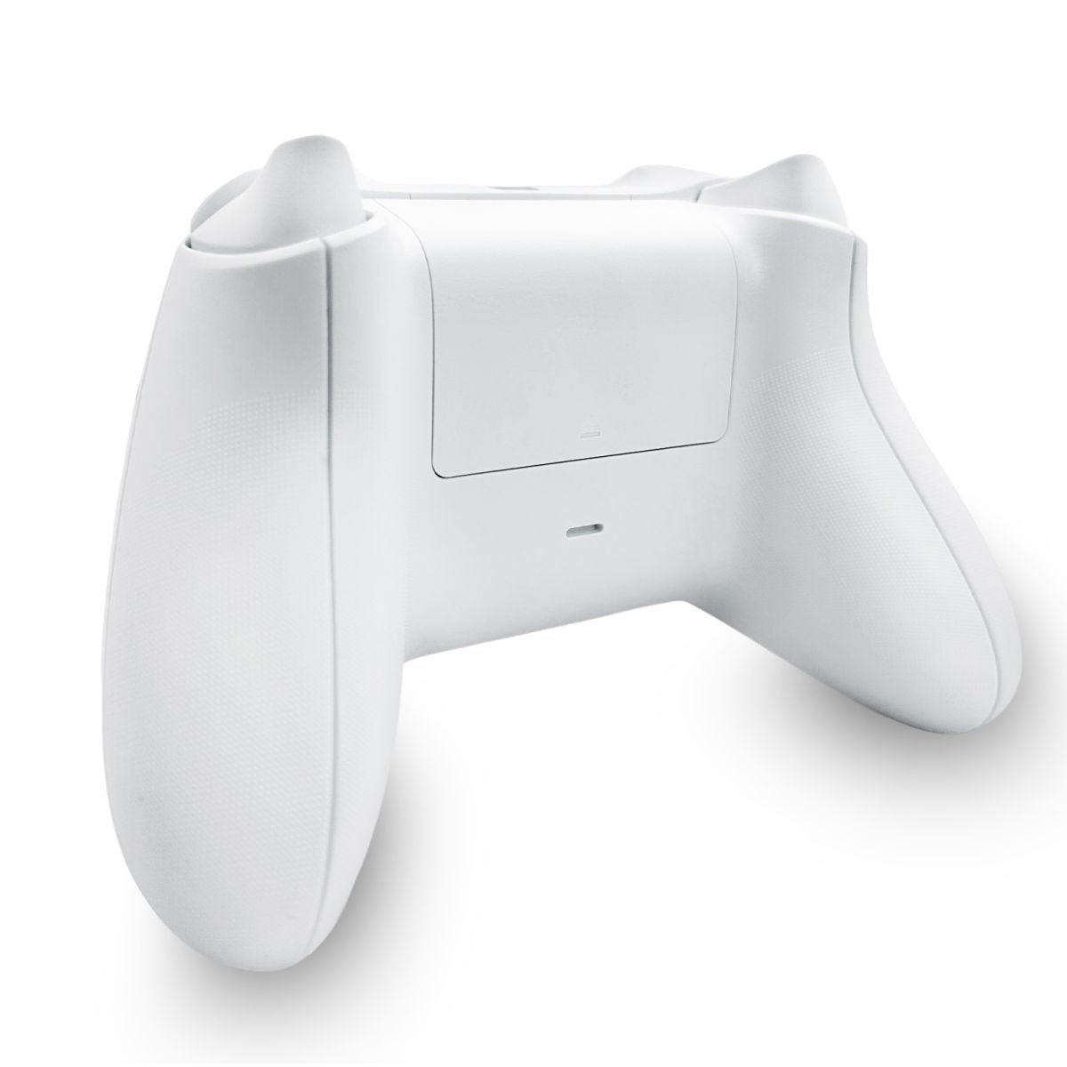 Side-rear view of the WR007 Xbox Wireless Controller in white, highlighting its textured grip and durable build for enhanced control.